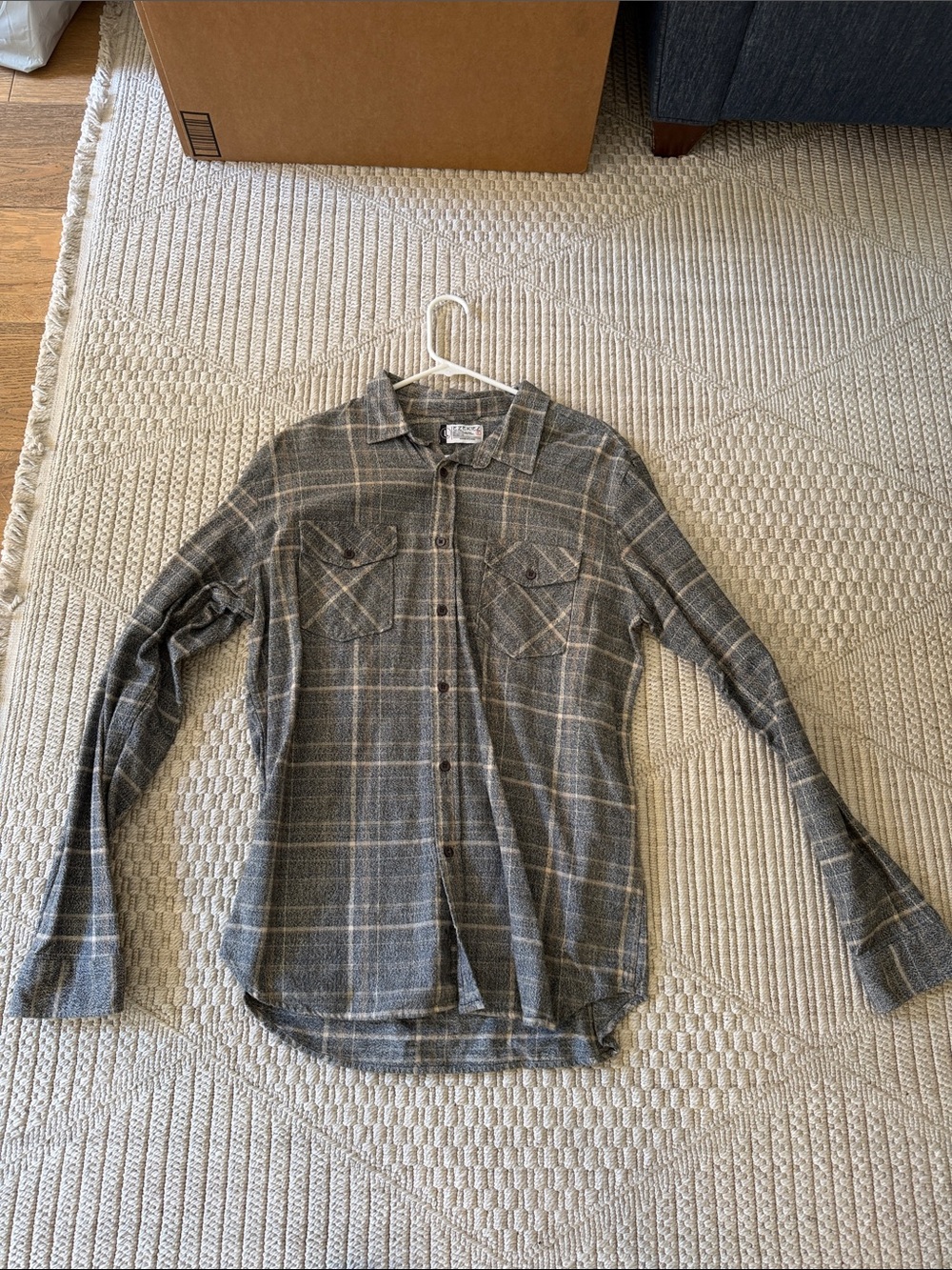 Ezekiel Men's Gray Plaid Button-Down Shirt with Cream Windowpane